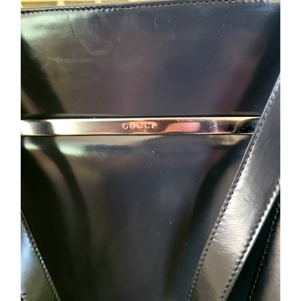 Gucci Vintage Graphite Enamel W/ Chrome Accented Tote Bag - Picture 7 of 11